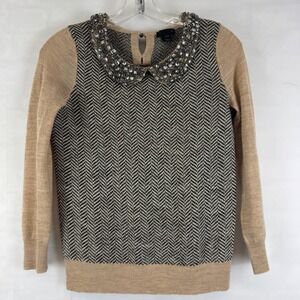 J.Crew‎ Collection Alpaca Wool Beaded Collar Herringbone Sweater XXS FA12